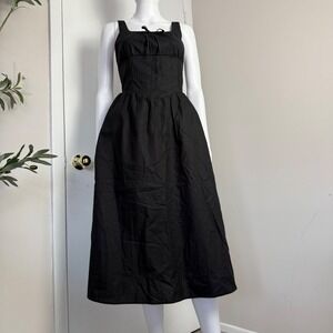 Commense Black Midi Dress Sleeveless Tie Front Pockets Casual Sundress Size‎ XS